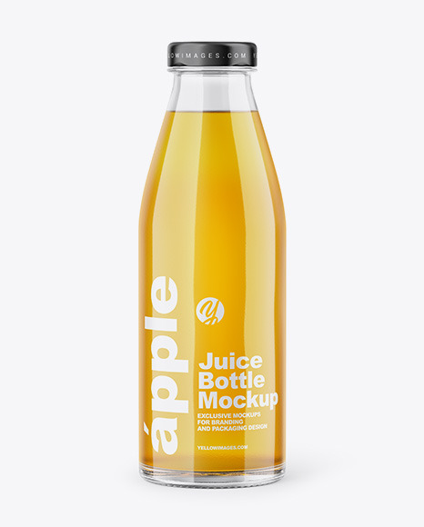 Clear Glass Bottle With Apple Juice Mockup