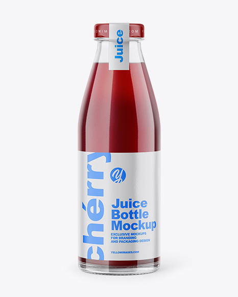 Clear Glass Bottle With Cherry Juice Mockup