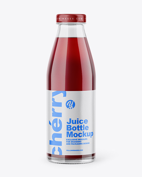 Clear Glass Bottle With Cherry Juice Mockup