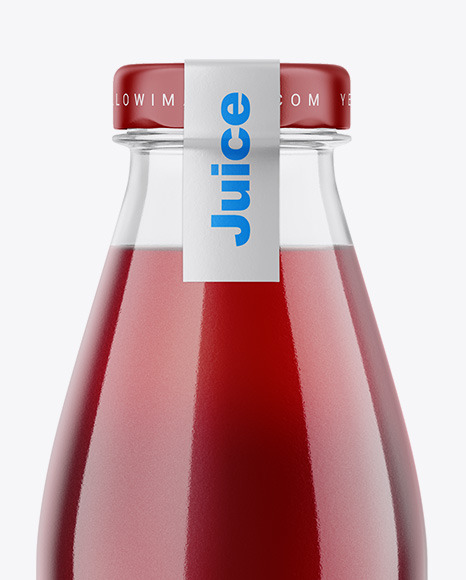 Clear Glass Bottle With Cherry Juice Mockup