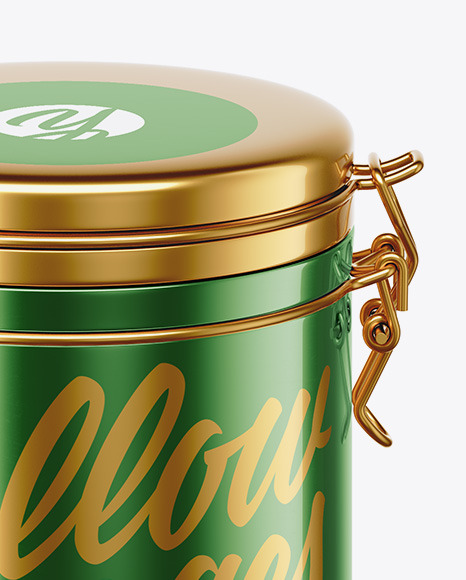 Metallic Jar With Locking Lid Mockup (high-angle shot)