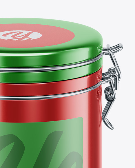 Metallic Jar With Locking Lid Mockup (high-angle shot)