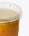 Glossy Plastic Container With Sauce Mockup - High-Angle Shot