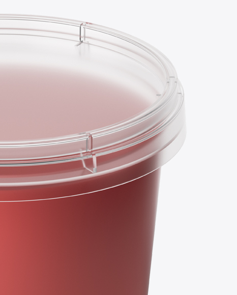 Glossy Plastic Container With Strawberry Yogurt Mockup - High-Angle Shot