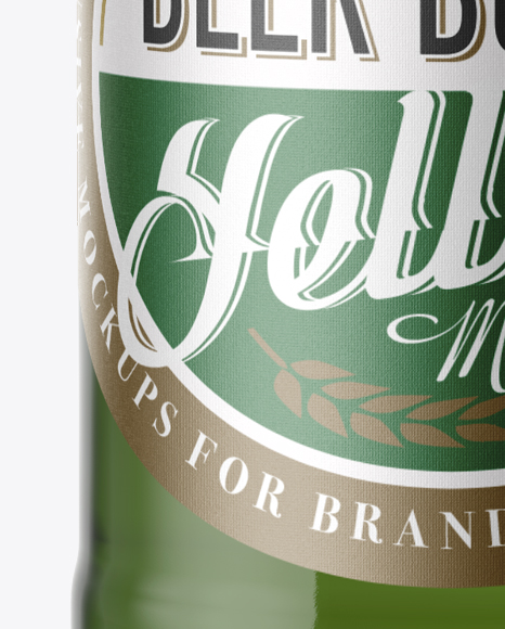 40oz Green Glass Bottle with Lager Beer Mockup