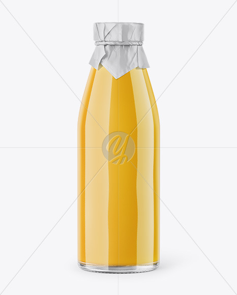 Clear Glass Bottle With Orange Juice Mockup