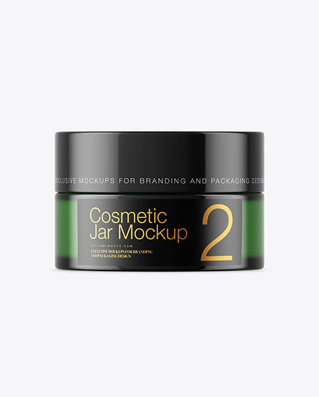 Green Glass Cosmetic Jar Mockup