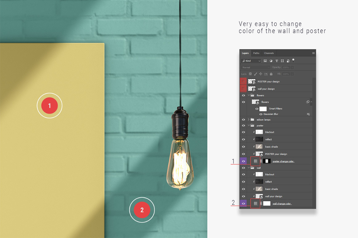 Poster on the wall / PSD mockup Poster on the wall / PSD mockup