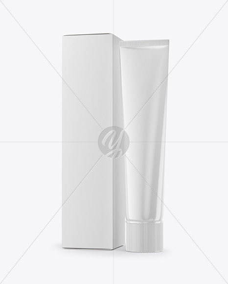 Glossy Cosmetic Tube &amp; Paper Box Mockup