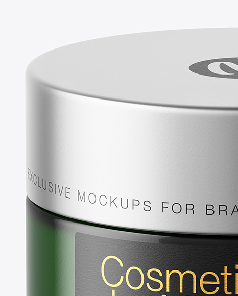 Dark Green Glass Cosmetic Jar Mockup