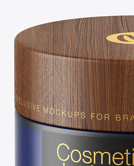 Dark Frosted Blue Glass Cosmetic Jar Mockup