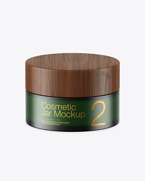 Dark Frosted Green Glass Cosmetic Jar Mockup