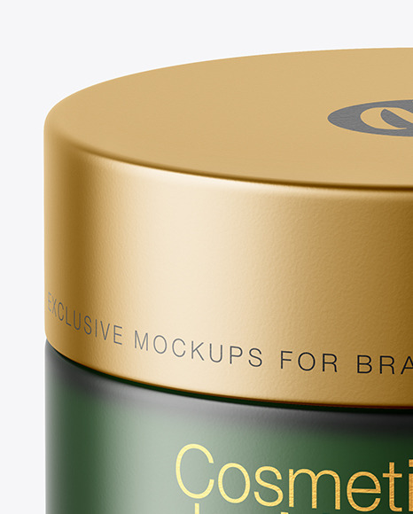 Dark Frosted Green Glass Cosmetic Jar Mockup