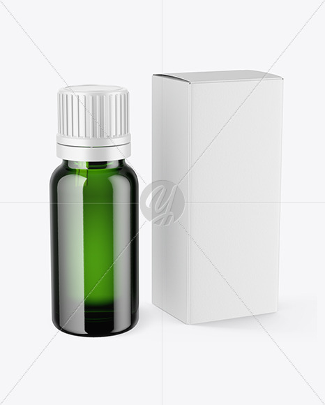 Green Glass Dropper Bottle with Box Mockup Green Glass Dropper Bottle with Box Mockup