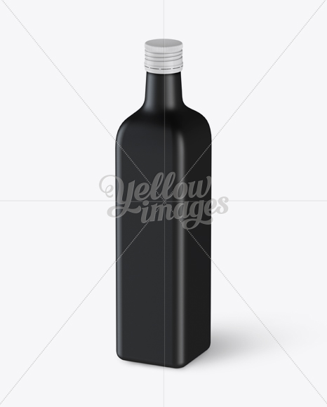 0.75L Black Matte Olive Oil Bottle Mockup - Halfside View (High-Angle Shot)