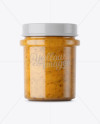 Mustard Glass Jar Mockup - Eye-Level Shot Mustard Glass Jar Mockup - Eye-Level Shot
