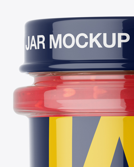 Glass Jar With Raspberry Jam Mockup - Eye-Level Shot