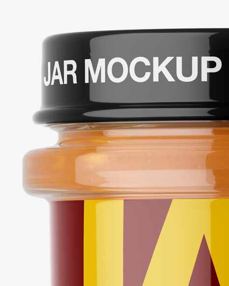 Glass Jar With Mango Jam Mockup - Eye-Level Shot