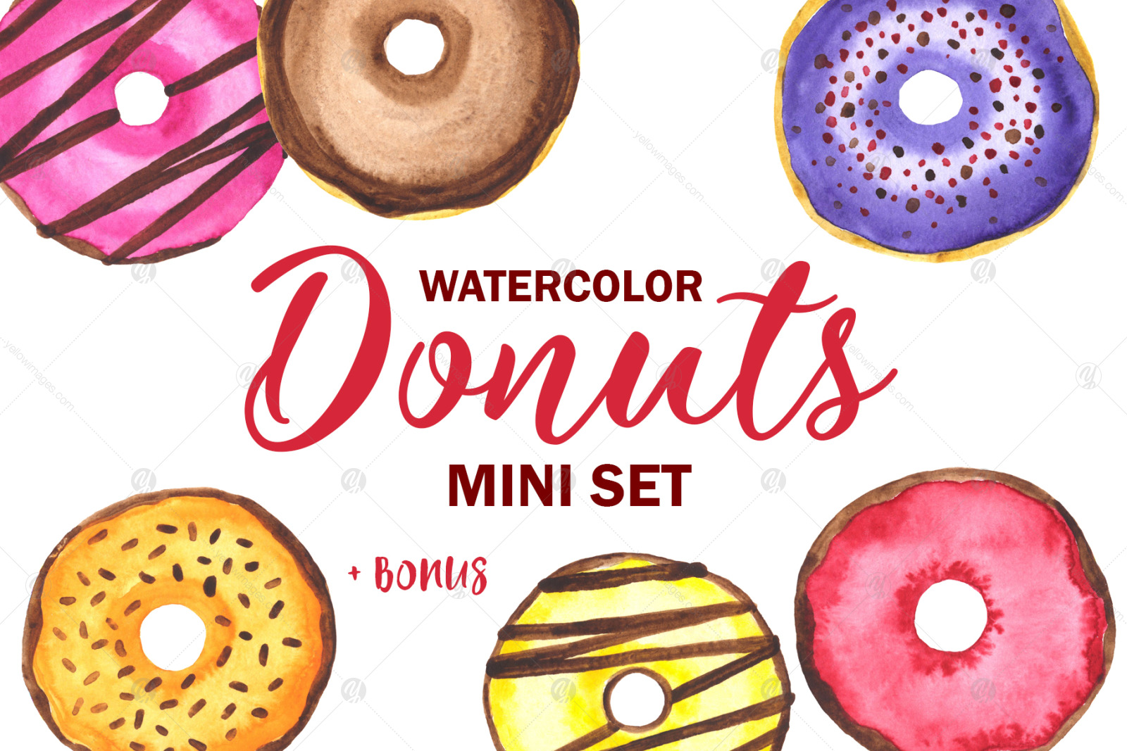 Donuts Watercolor mini Set. Clipart Donuts Watercolor mini Set. Clipart
