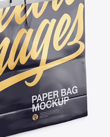 Glossy Shopping Bag with Rope Handle Mockup - Halfside View (High-Angle Shot)