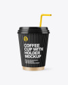 Kraft Coffee Cup with Straw Mockup