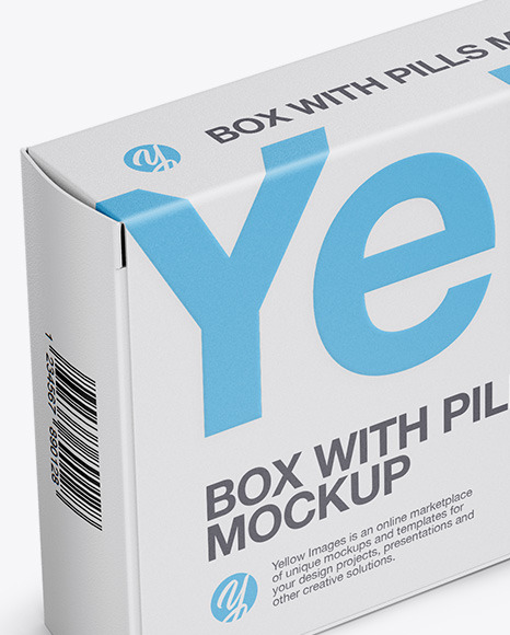 Matte Pills Box Mockup - Halfside View (High-Angle Shot)