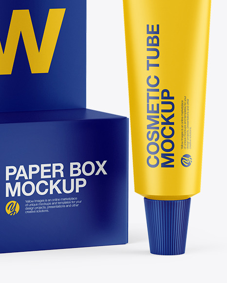 Matte Tube With Paper Box Mockup