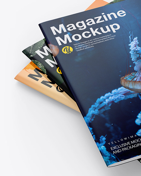 Three Glossy A4 Magazines Mockup