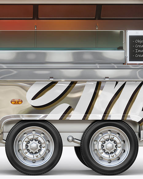 Opened Metallic Food Trailer Mockup - Side View