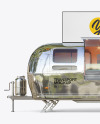 Opened Metallic Food Trailer w/ Signboard Mockup - Side View