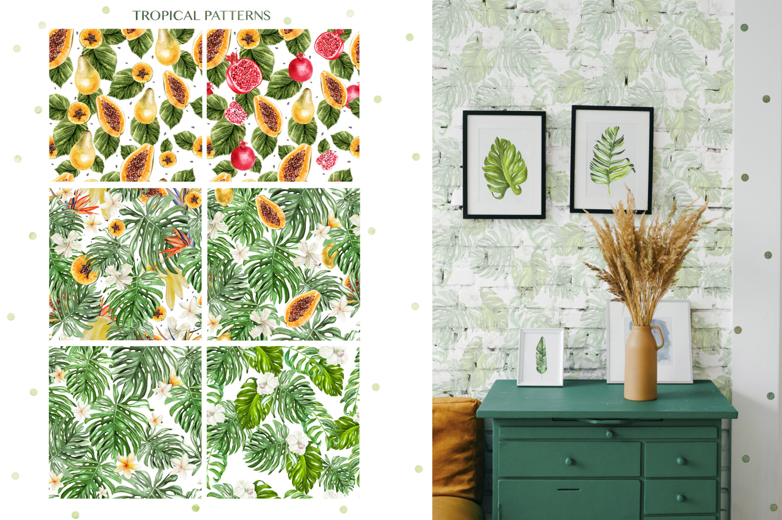 23 Watercolor tropical patterns
