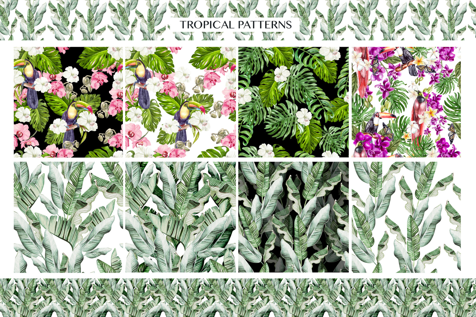 23 Watercolor tropical patterns