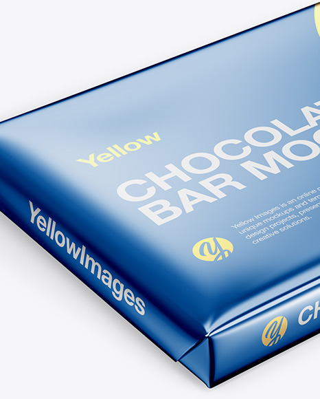 Glossy Metallic Chocolate Bar Mockup - Halfside View (High Angle Shot)