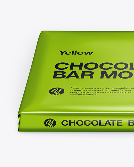 Glossy Metallic Chocolate Bar Mockup - Front View (High Angle Shot)