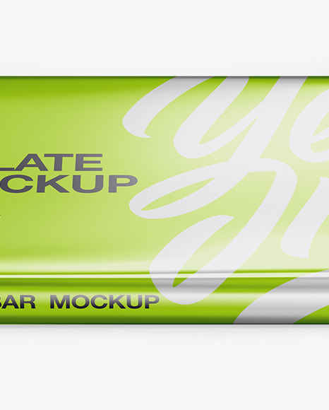 Glossy Metallic Chocolate Bar Mockup - Front View (High Angle Shot)