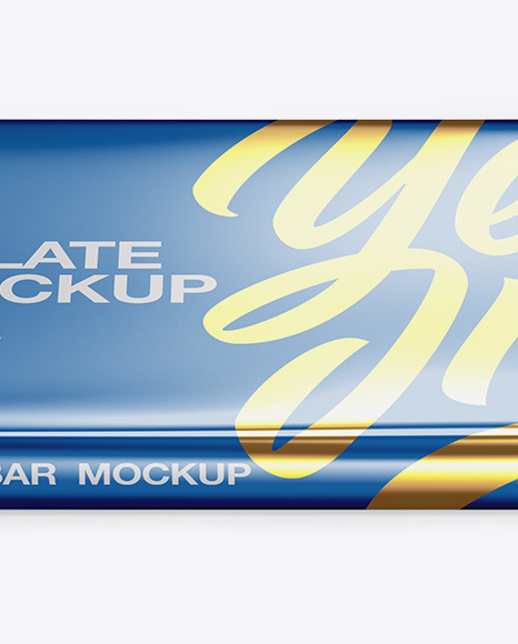 Glossy Metallic Chocolate Bar Mockup - Front View (High Angle Shot)