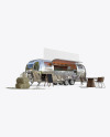 Opened Metallic Food Trailer w/ Signboard Mockup - Half Side View