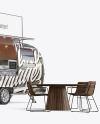 Opened Metallic Food Trailer w/ Signboard Mockup - Half Side View Opened Metallic Food Trailer w/ Signboard Mockup - Half Side View