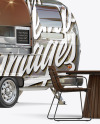 Opened Metallic Food Trailer w/ Signboard Mockup - Half Side View Opened Metallic Food Trailer w/ Signboard Mockup - Half Side View