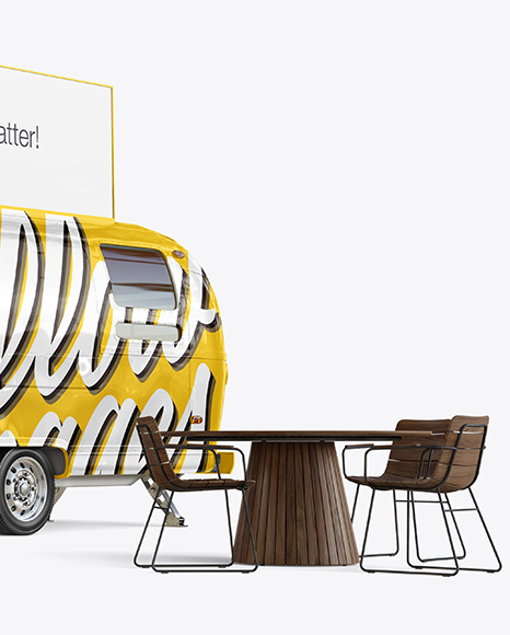 Food Trailer w/ Signboard Mockup - Half Side View