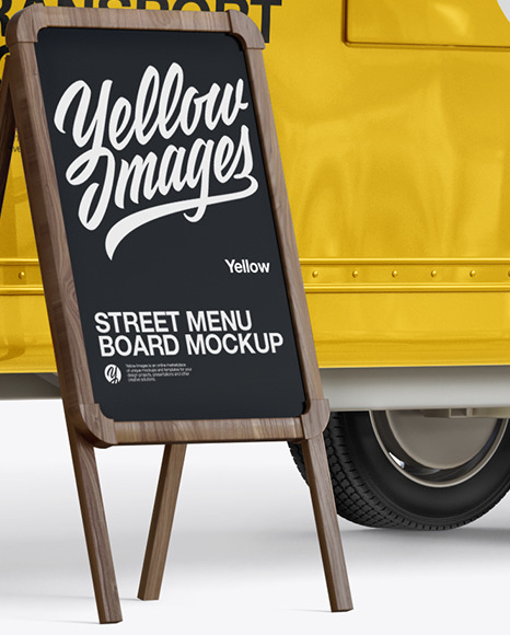 Food Trailer w/ Signboard Mockup - Half Side View