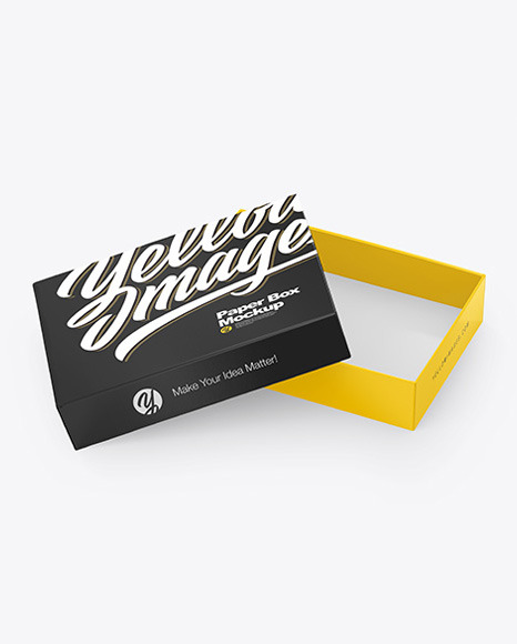 Glossy Box Mockup - Opened+Glossy+Chocolate+Box+-+Half+Side+View+in+Box+...