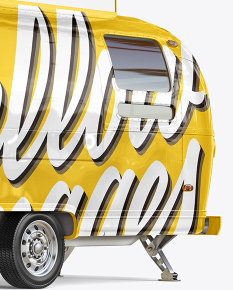 Food Trailer w/ Signboard Mockup - Half Side View