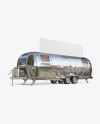 Metallic Food Trailer w/ Signboard Mockup - Half Side View