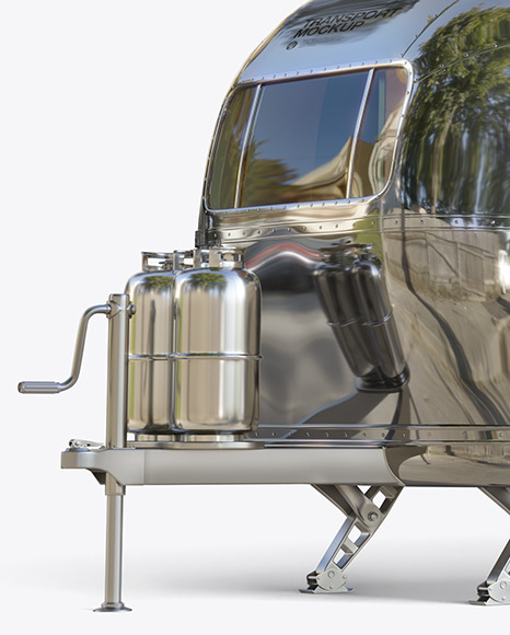 Metallic Food Trailer w/ Signboard Mockup - Half Side View