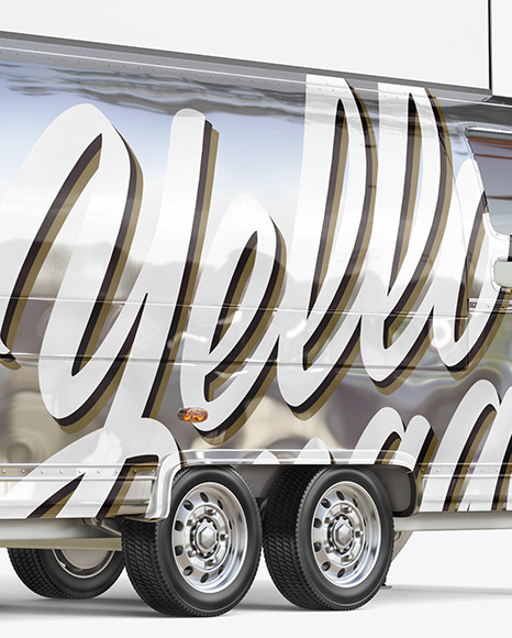 Metallic Food Trailer w/ Signboard Mockup - Half Side View