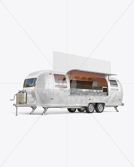 Opened Food Trailer w/ Signboard Mockup - Half Side View