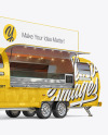 Opened Food Trailer w/ Signboard Mockup - Half Side View