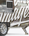 Opened Metallic Food Trailer w/ Signboard Mockup - Half Side View