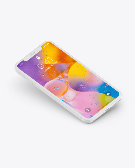 iPhone XR Clay Isometric Floating Right Mockup